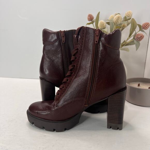 Naturalizer Prewitt Platform Chunky Heel Leather Boot Amber Brown Women's 6M NWB - Picture 7 of 9